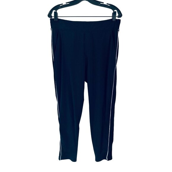 ATHLETA Pull-up Pants Navy Blue White Stripe Casual Travel Workout Size 8 - Picture 1 of 12